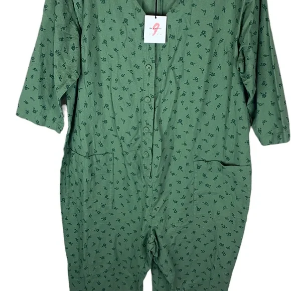 The Nines by Hatch Button Romper Jumpsuit Green Floral Maternity Size XXL - Picture 6 of 15